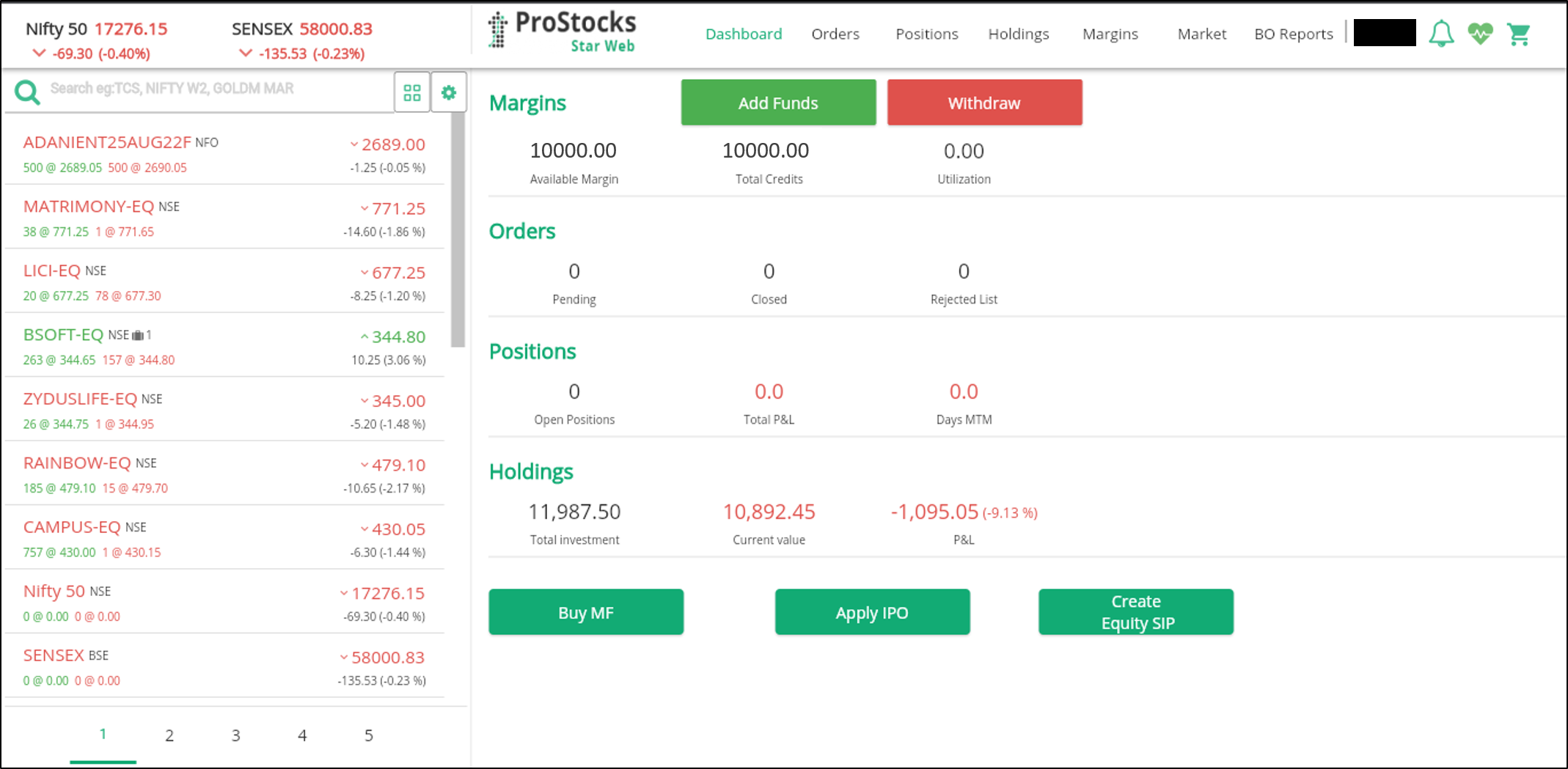 ProStocks Star Web Trading Platform Funds Withdraw Option